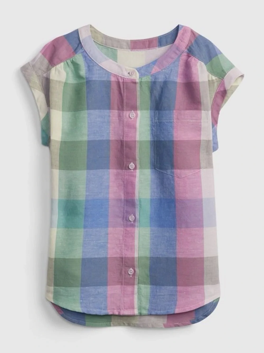 Gap Kids Linen Blend Pastel Plaid Blouse